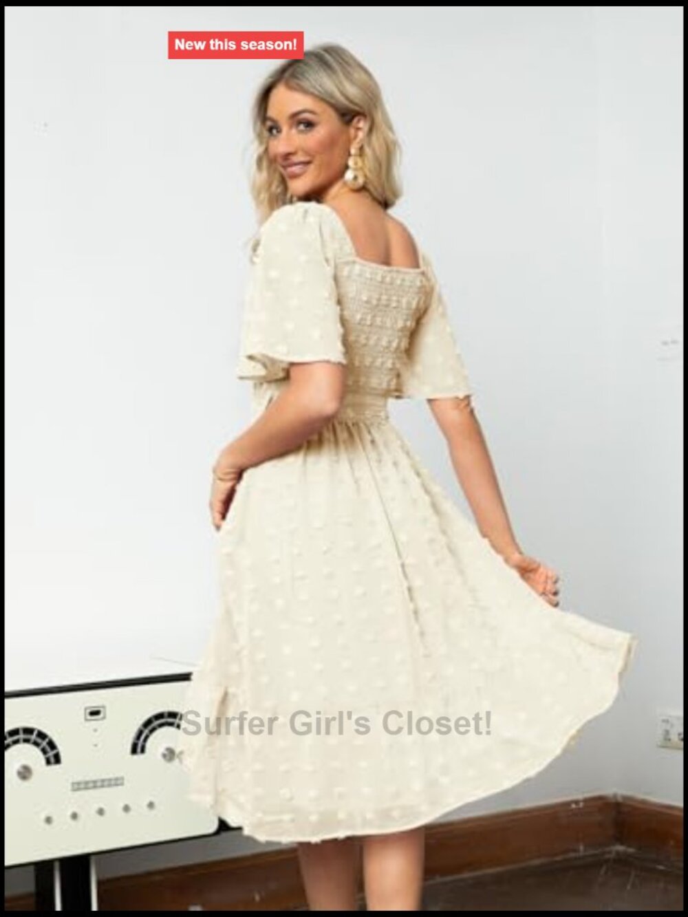 Boho Flowy Long Sleeve Square Neck Floral Midi Dress Smocked - Picture 4 of 7